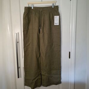 Athleta Retreat Linen High Rise Wide Leg Pant - Olive Branch - New With Tags